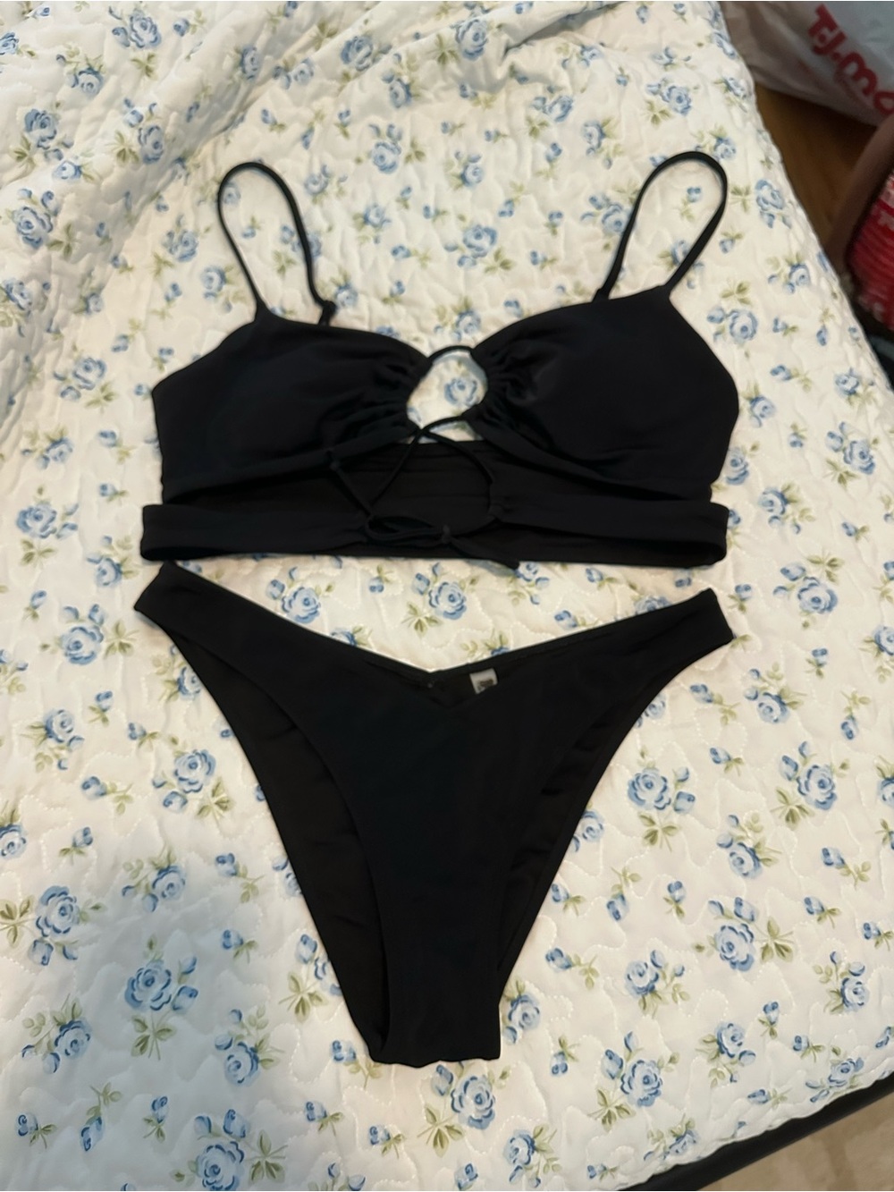PINK Victoria's Secret Black Cutout Strappy Bikini Set